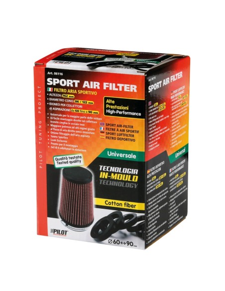 Filtro aria conico fibra cotone In Mould H162mm attacco 60 90 mm