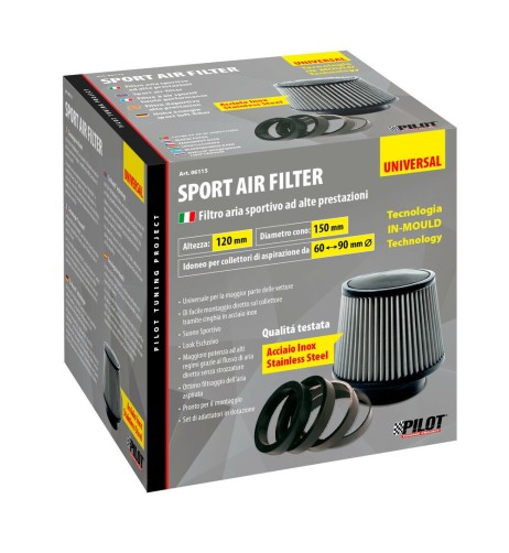 Filtro aria conico acciaio inox In Mould H120mm attacco 60 90 mm