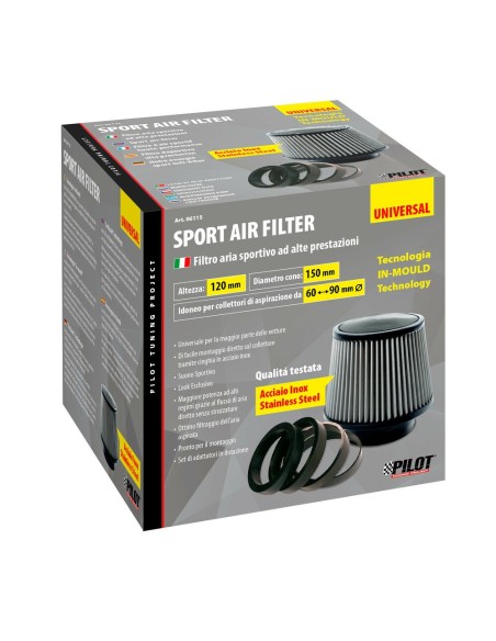 Filtro aria conico acciaio inox In Mould H120mm attacco 60 90 mm