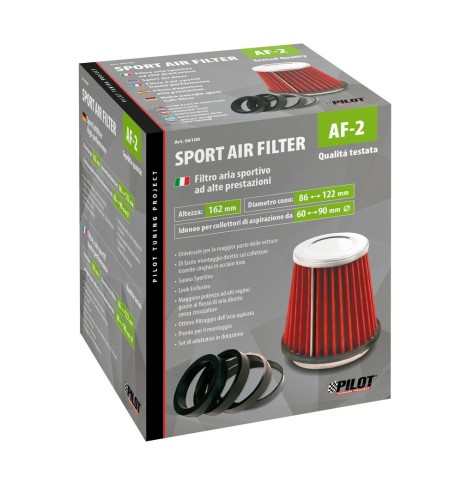 Filtro aria conico sportivo AF 2 Altezza 150mm Base 122mm Attacco 60 90mm