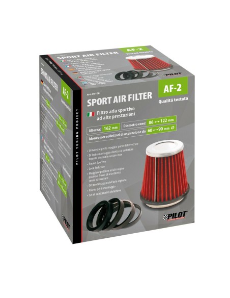 Filtro aria conico sportivo AF 2 Altezza 150mm Base 122mm Attacco 60 90mm