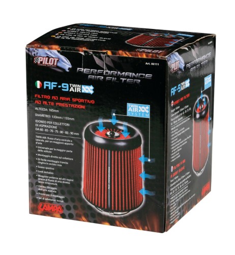 Filtro aria conico sportivo per auto Altezza 195mm Base 155mm Attacco 60 90