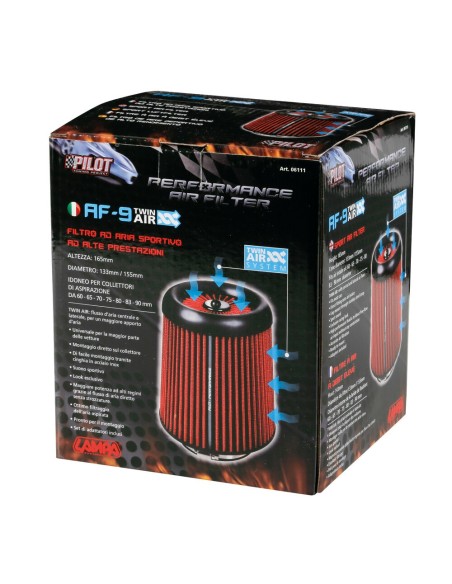 Filtro aria conico sportivo per auto Altezza 195mm Base 155mm Attacco 60 90