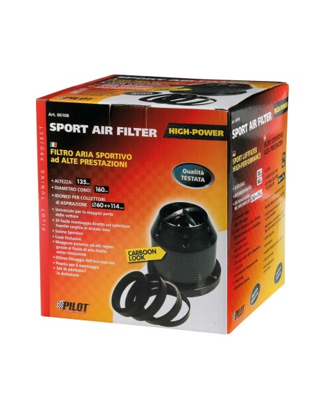 Filtro aria conico sportivo Carbon look 60 114mm