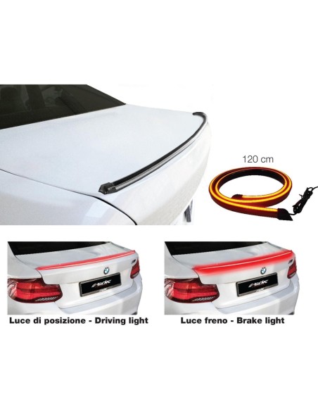 Spoiler adesivo nero da baule con led rosso 120cm