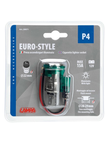 Presa accendisigari auto 12V illuminata montaggio ad incasso