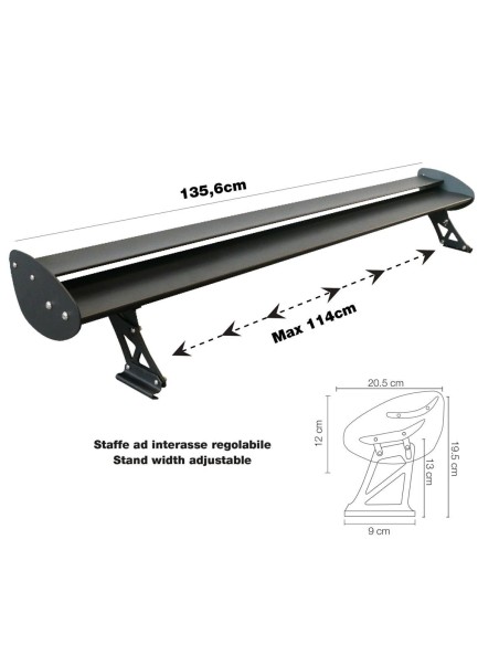 Alettone da baule spoiler ala doppia Simoni Racing Dafne alluminio 135 6cm
