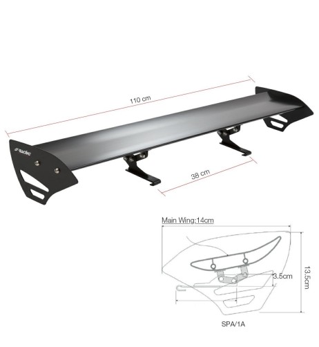 Alettone da tetto spoiler ala singola Simoni Racing Mistral alluminio 110cm