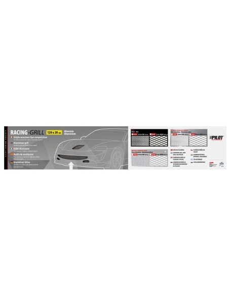 Griglia sportiva rete 120x20 maglia rombo 6x12mm Alluminio lucido