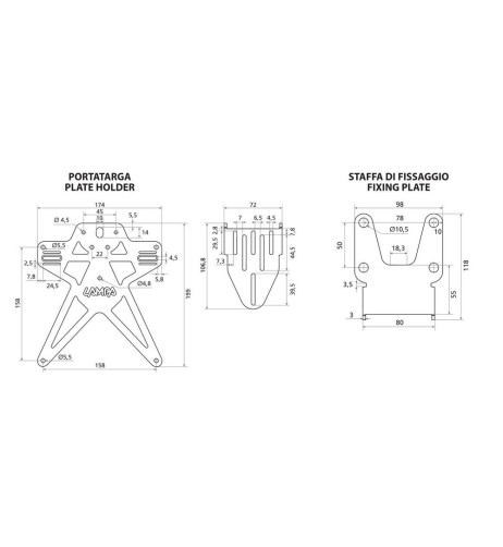 Portatarga moto Evo 1 con altezza ed inclinazione regolabili