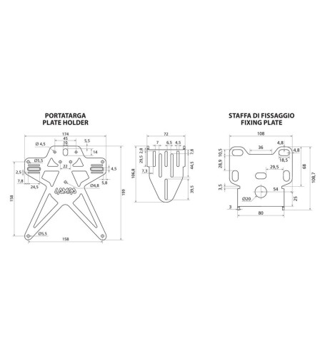Portatarga moto Evo 2 con altezza ed inclinazione regolabili