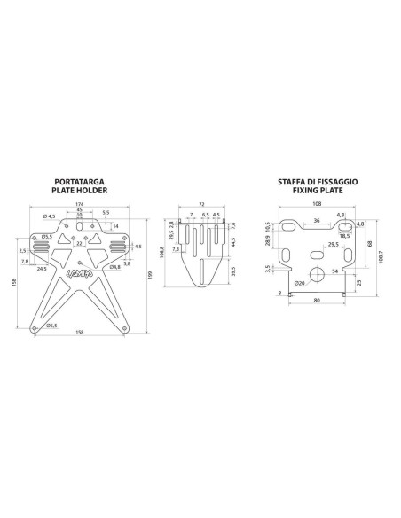 Portatarga moto Evo 2 con altezza ed inclinazione regolabili