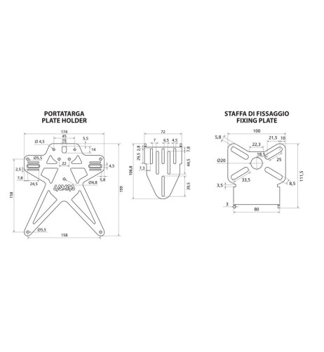 Portatarga moto Evo 4 con altezza ed inclinazione regolabili