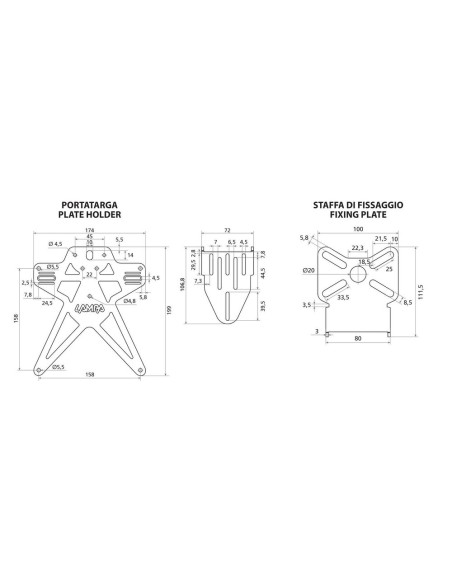 Portatarga moto Evo 4 con altezza ed inclinazione regolabili