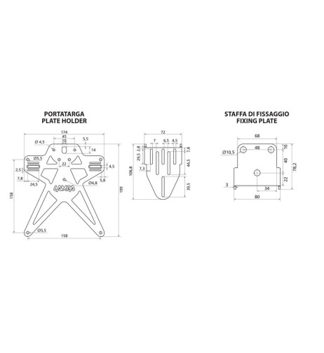Portatarga moto Evo 5 con altezza ed inclinazione regolabili