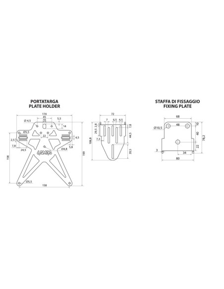 Portatarga moto Evo 5 con altezza ed inclinazione regolabili