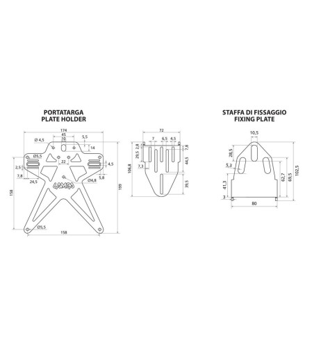Portatarga moto Evo 6 con altezza ed inclinazione regolabili
