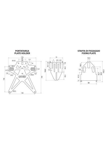 Portatarga moto Evo 6 con altezza ed inclinazione regolabili