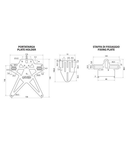 Portatarga moto Evo 7 con altezza ed inclinazione regolabili