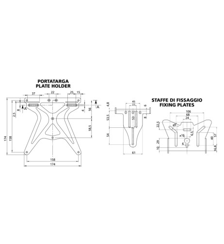 Portatarga moto altezza ed inclinazione regolabili