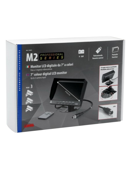 Monitor veicolare LCD 7 pollici max 3 telecamere con telecomando M2