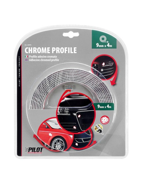 Profilo adesivo cromato auto 4 metri larghezza 9mm