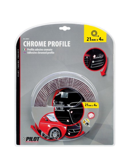Profilo adesivo cromato auto 4 metri larghezza 21mm