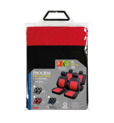 Set completo coprisedili fodere Stretch Fit Procida Nero Rosso