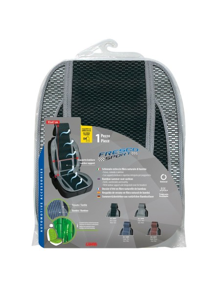 Coprisedile schienale auto estivo in bambu nero con supporto lombare