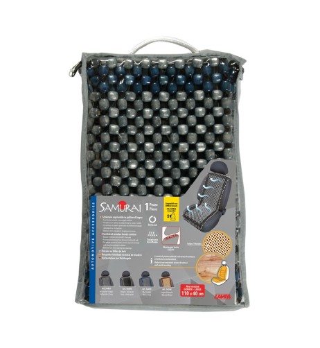 Coprisedile schienale auto estivo in palline di legno Samurai blu grigio