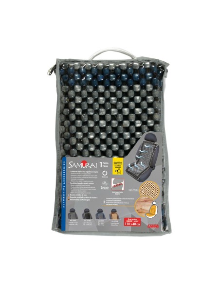 Coprisedile schienale auto estivo in palline di legno Samurai blu grigio