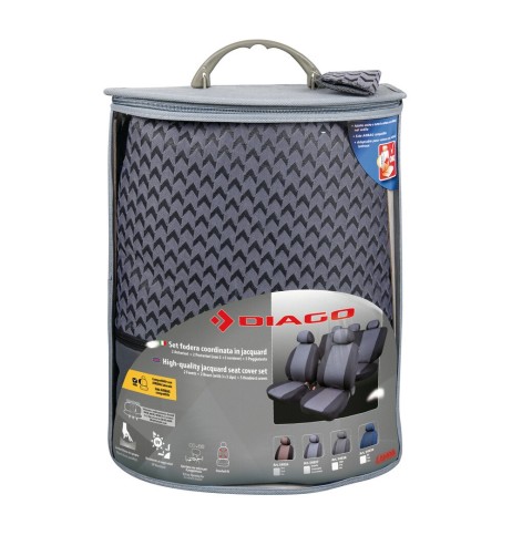 Kit completo coprisedili fodere auto universali poliestere Diago Grigio