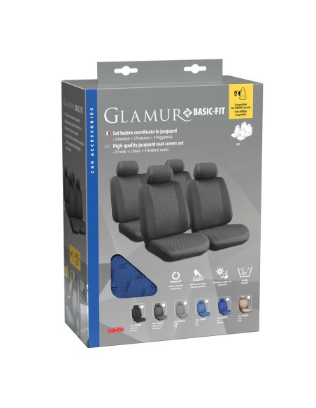 Kit completo coprisedili fodere auto universali poliestere Glamur B Blu