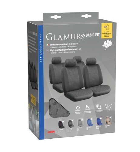 Kit completo coprisedili fodere auto universali poliestere Glamur B Grigio
