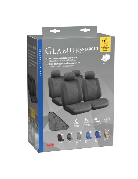 Kit completo coprisedili fodere auto universali poliestere Glamur B Grigio