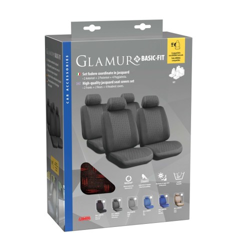 Kit completo coprisedili fodere auto universali poliestere Glamur B Nero