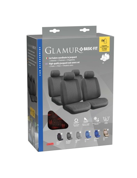 Kit completo coprisedili fodere auto universali poliestere Glamur B Nero