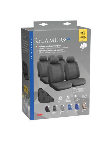Kit completo coprisedili fodere auto universali poliestere Glamur Antracit