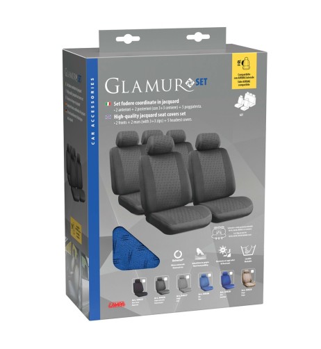 Kit completo coprisedili fodere auto universali poliestere Glamur Blu