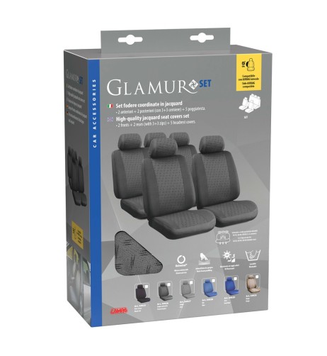 Kit completo coprisedili fodere auto universali poliestere Glamur Grigio