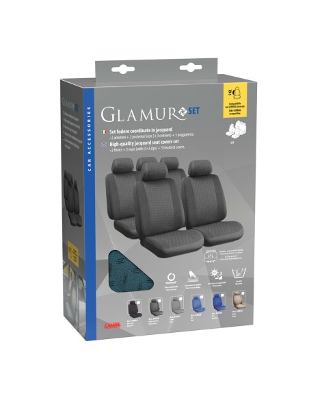 Kit completo coprisedili fodere auto universali poliestere Glamur Nero