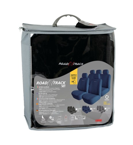 Kit completo coprisedili fodere auto universali poliestere Road Track Nero
