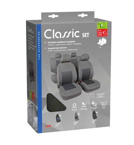 Set fodere coprisedili universali auto Classic grigio nero