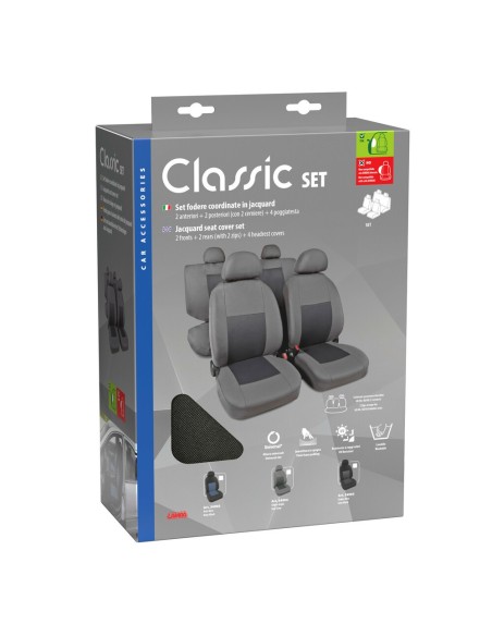 Set fodere coprisedili universali auto Classic grigio nero