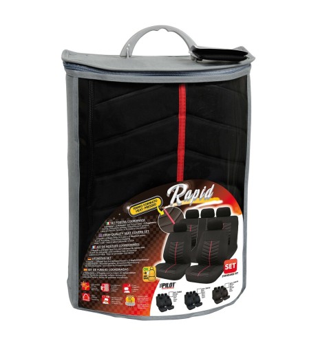 Set fodere coprisedili universali auto Rapid Nero Rosso
