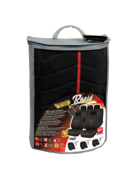 Set fodere coprisedili universali auto Rapid Nero Rosso