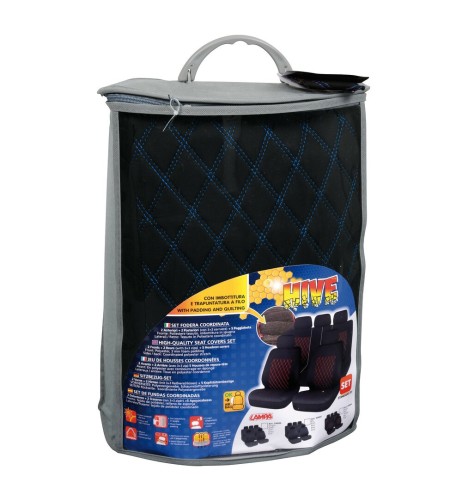 Set fodere coprisedili universali imbottiti auto Hive Nero Blu