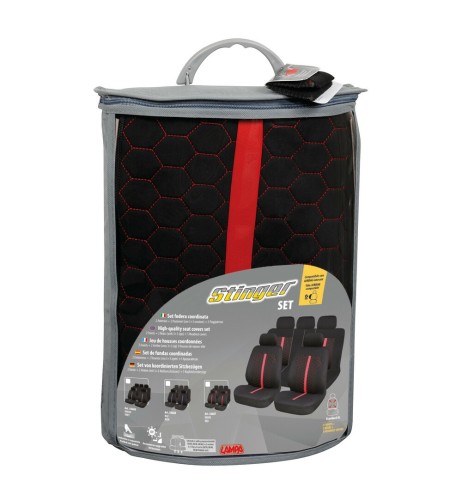 Set fodere coprisedili universali imbottiti auto Stinger Nero Rosso
