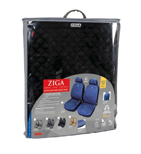 Coppia coprisedili fodere auto anteriori Ziga in cotone trapuntato nero