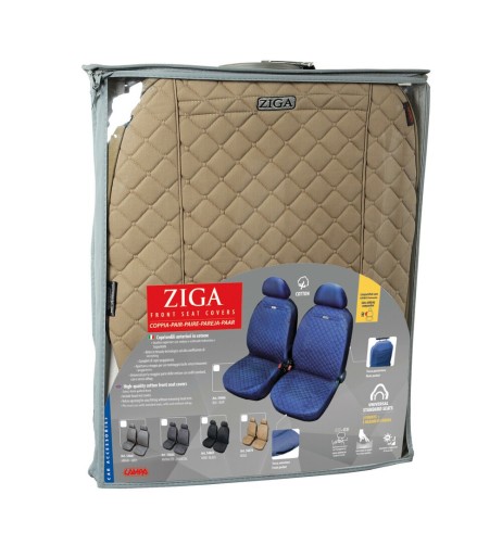 Coppia coprisedili fodere auto anteriori Ziga in cotone trapuntato beige